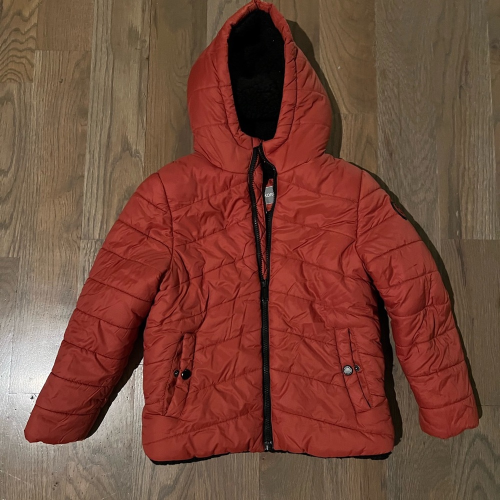 Michael Kors Puffer Coat Sz 7 youth small orange Faux Sherpa Full Zip jacket
